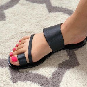 Women's Summer, Black Toe-Thong Flat Sandals